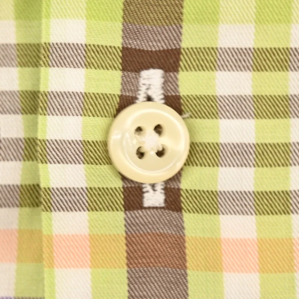 100% Cotton Peter Millar Mens L Plaid Custom Embroidered Cuff Luxury Sport Shirt